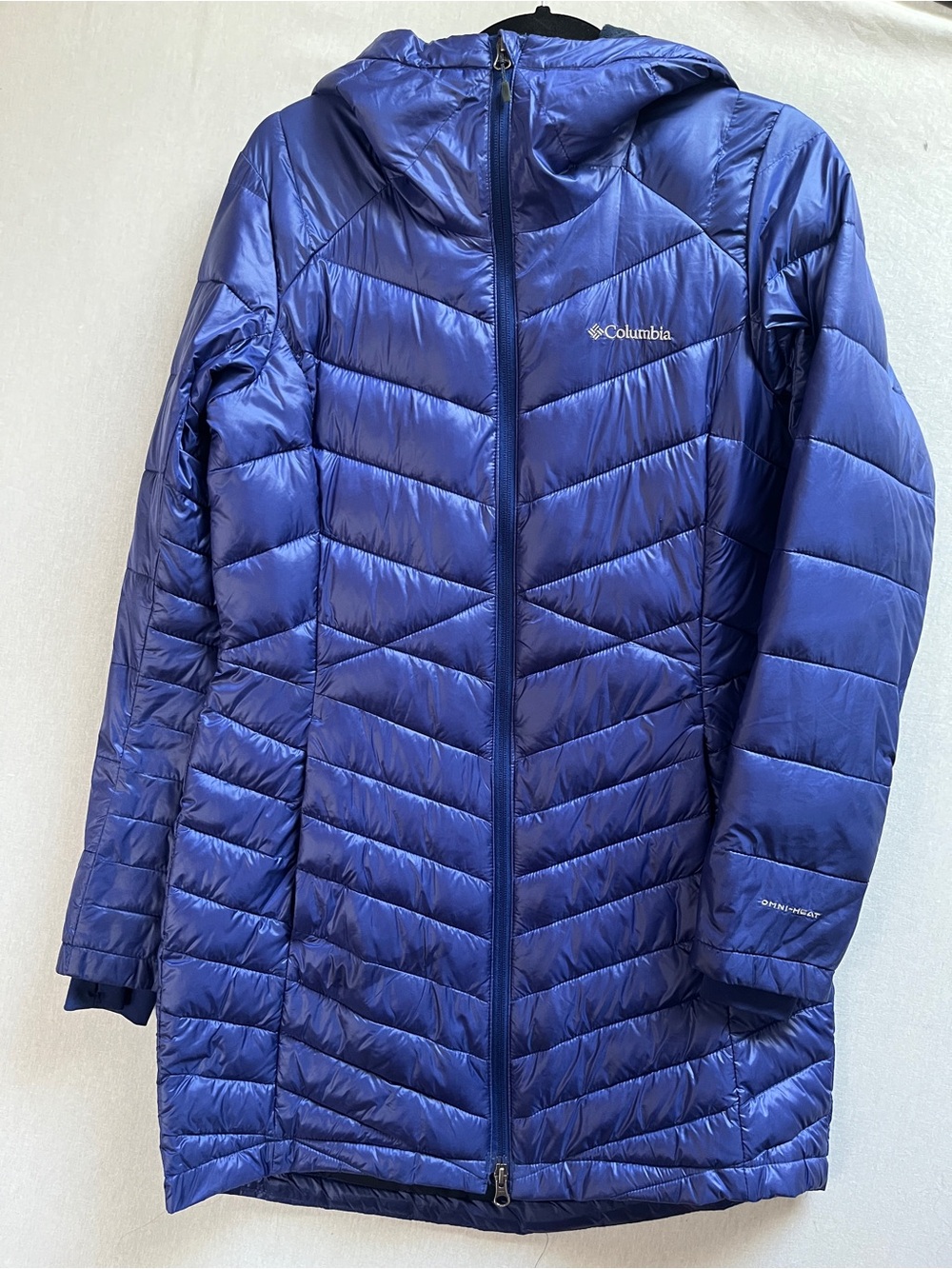 Columbia Omni-Heat Packable Lightweight Hooded Puffer Coat Jacket Purple Blue S
